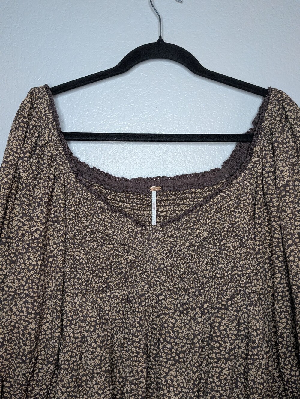 Free People Brown Floral Cropped Boho Brittnee Peplum Babydoll Peasant Top M - Picture 2 of 7